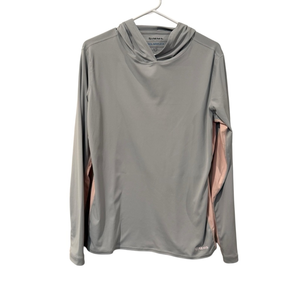 Simms Gray and Pink Performance Hoodie Solarflex size L NWOT